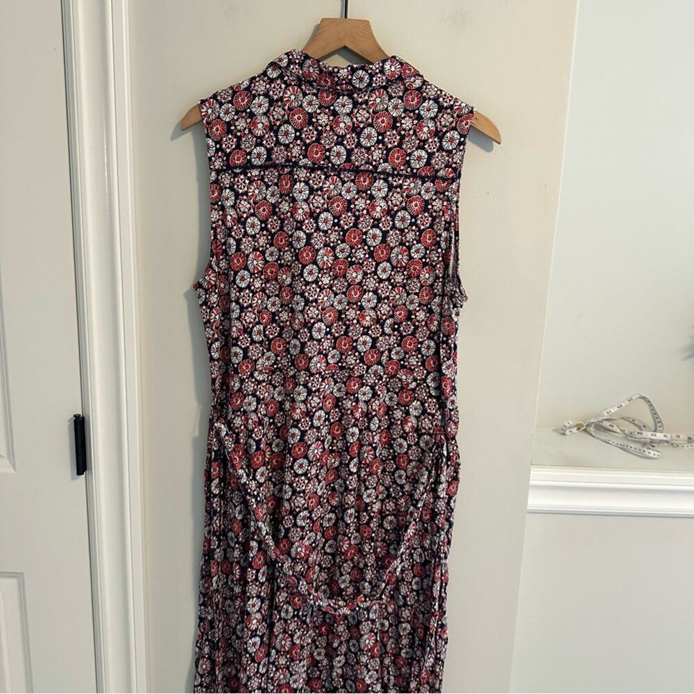 Boden Red White Blue Cotton Floral Button Front Belted MIDI Dress 14R - Picture 5 of 12